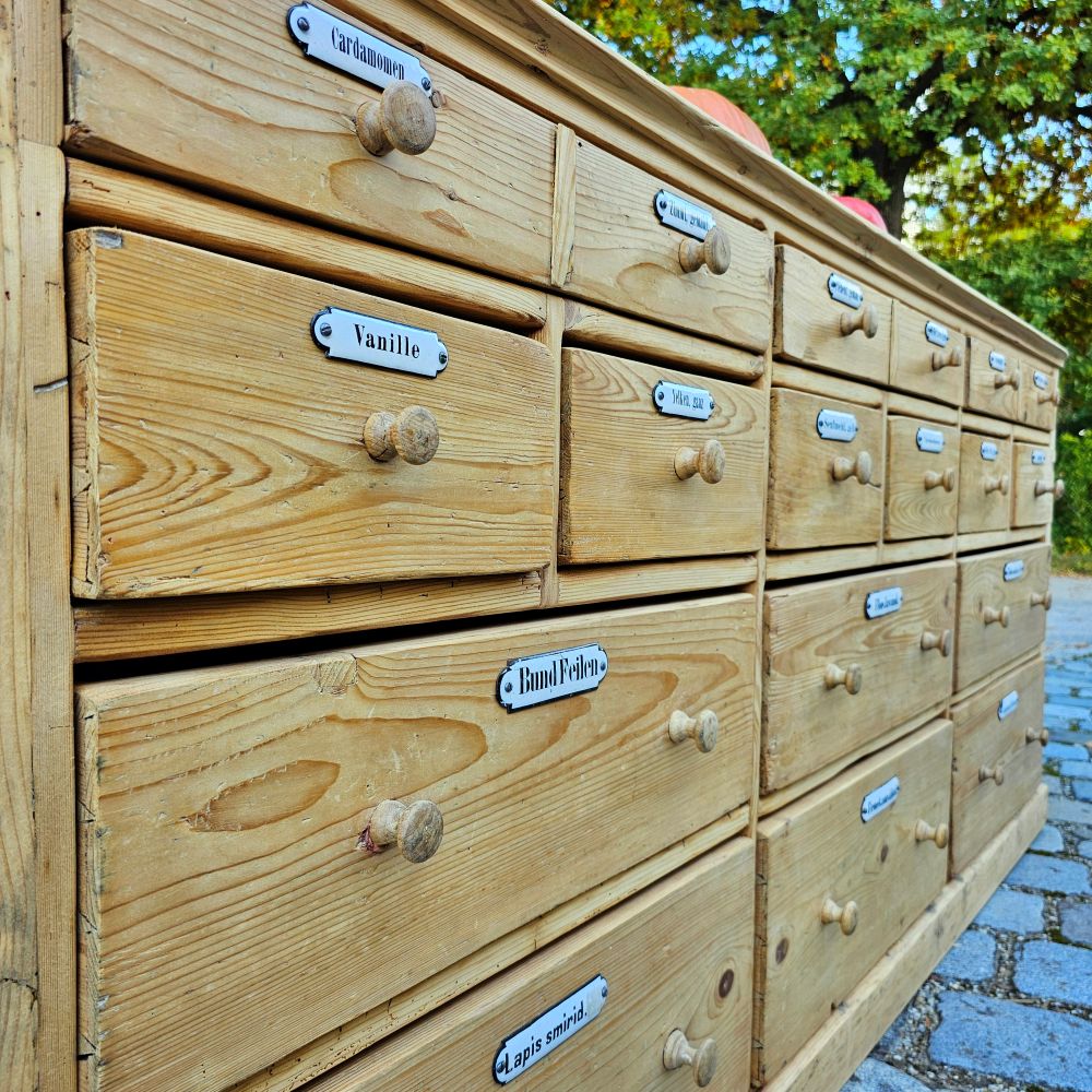 Alter antiker Apothekerschrank Schubladenschrank Ladentheke - 269