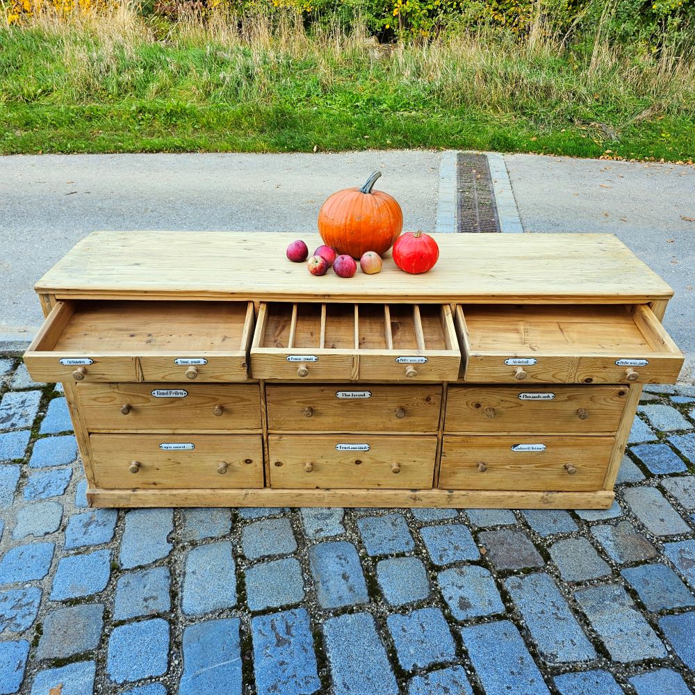 Alter antiker Apothekerschrank Schubladenschrank Ladentheke - 269
