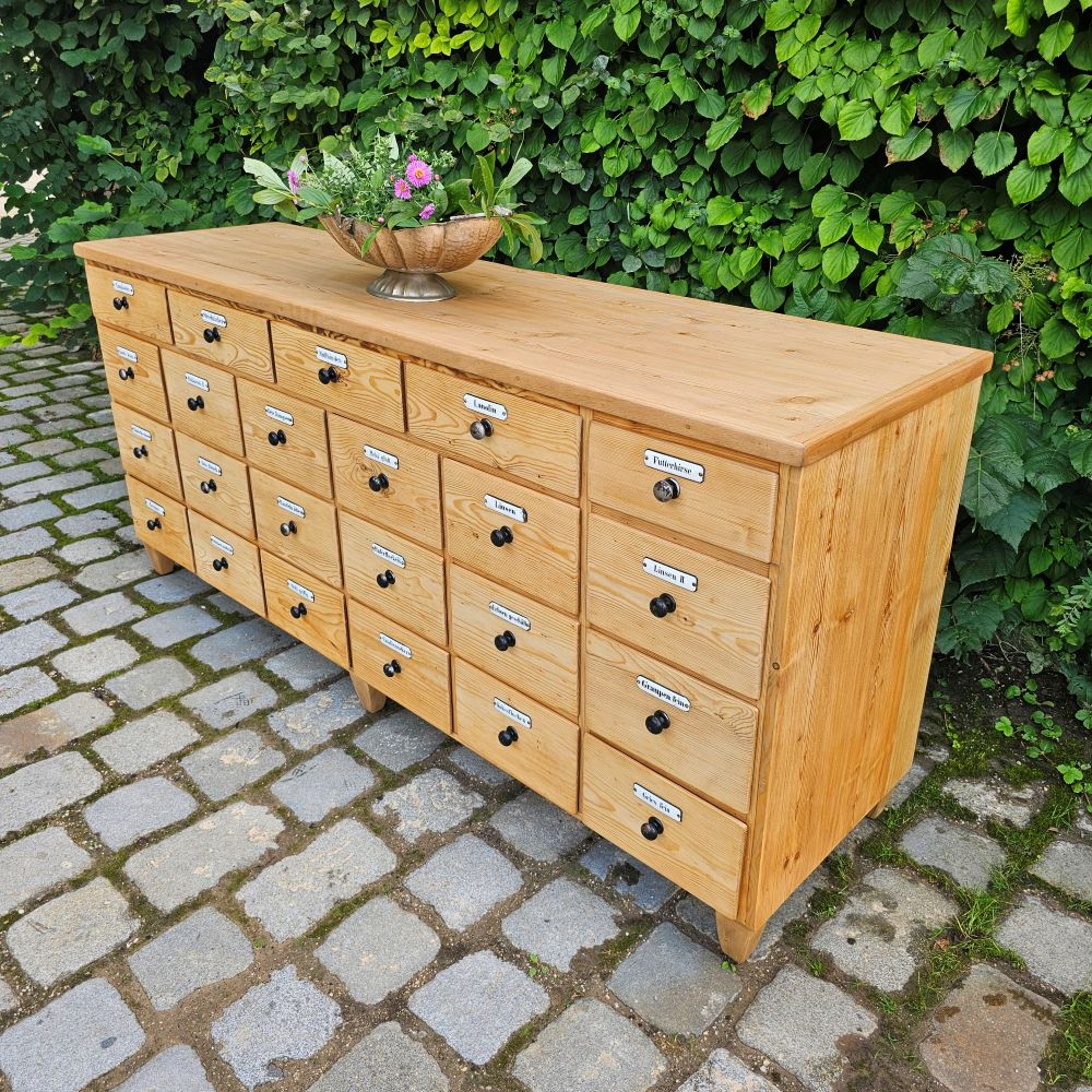 Alter antiker Apothekerschrank Apothekerkommode Schubladenschrank Drogerieschrank Zwilling - 253