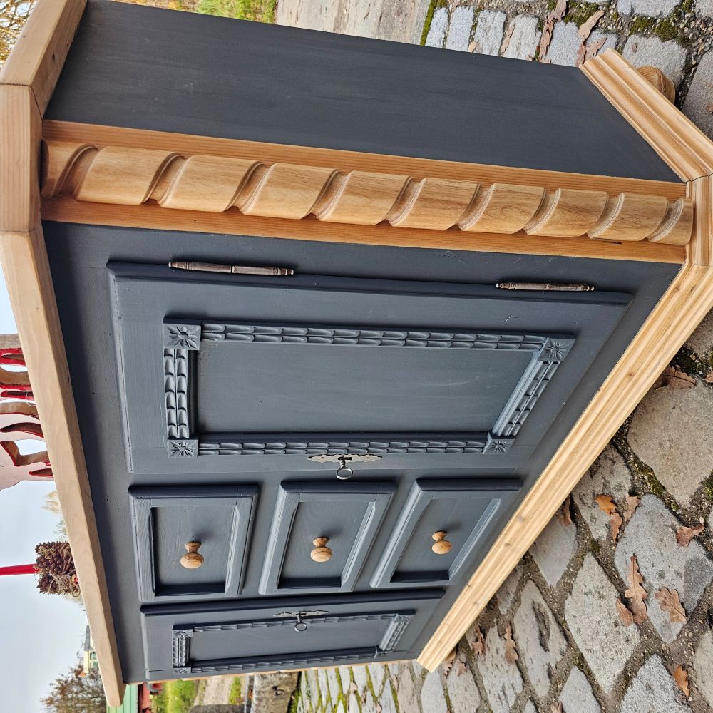 Kommode Schubladenschrank Kästchen Anrichte vintage, neu lackiert grau schwarz - 284