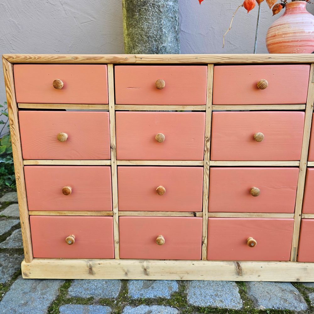 Kramerschrank Krämerschrank Kommode Schubladenschrank vintage, neu lackiert terracotta rot - 317