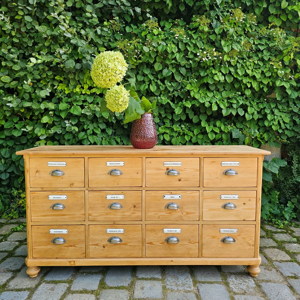 Alter antiker Apothekerschrank Sideboard Kommode mit 12 Schüben - 241