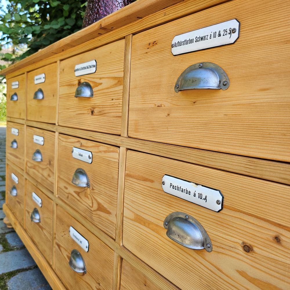 Alter antiker Apothekerschrank Sideboard Kommode mit 12 Schüben - 241