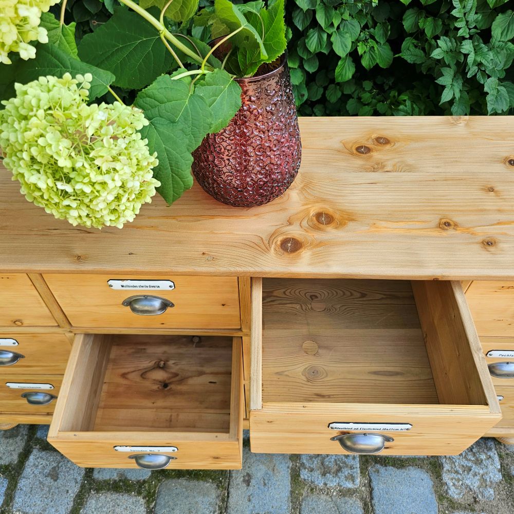 Alter antiker Apothekerschrank Sideboard Kommode mit 12 Schüben - 241