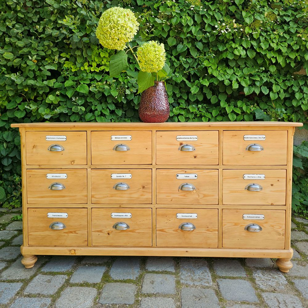 Alter antiker Apothekerschrank Sideboard Kommode mit 12 Schüben - 241
