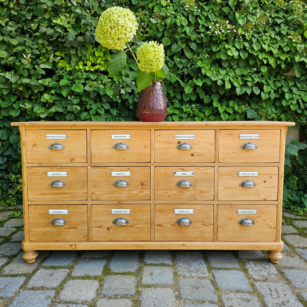 Alter antiker Apothekerschrank Sideboard Kommode mit 12 Schüben - 241