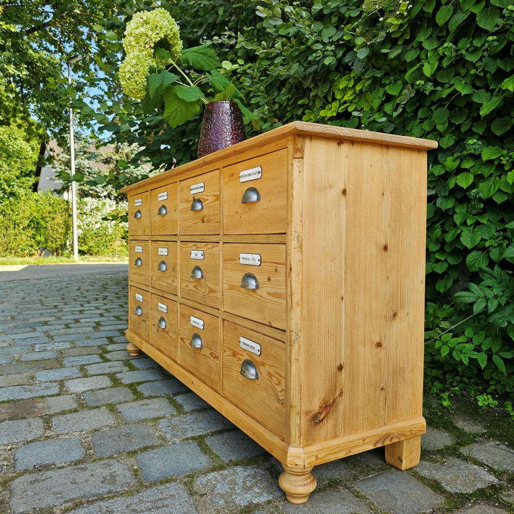 Alter antiker Apothekerschrank Sideboard Kommode mit 12 Schüben - 241