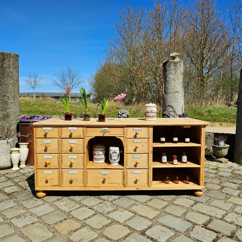 Alter antiker Apothekerschrank Schubladenschrank Ladentheke - 245