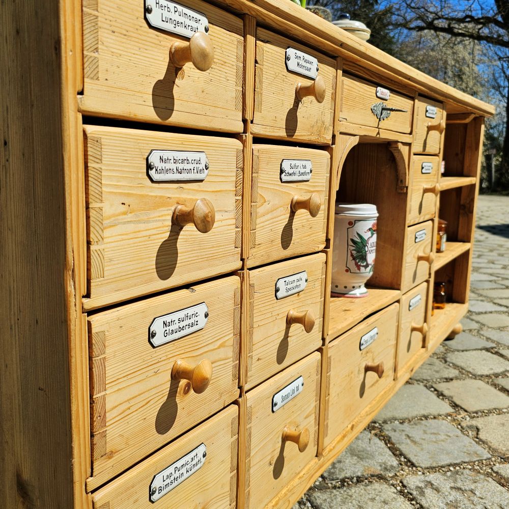 Alter antiker Apothekerschrank Schubladenschrank Ladentheke - 245