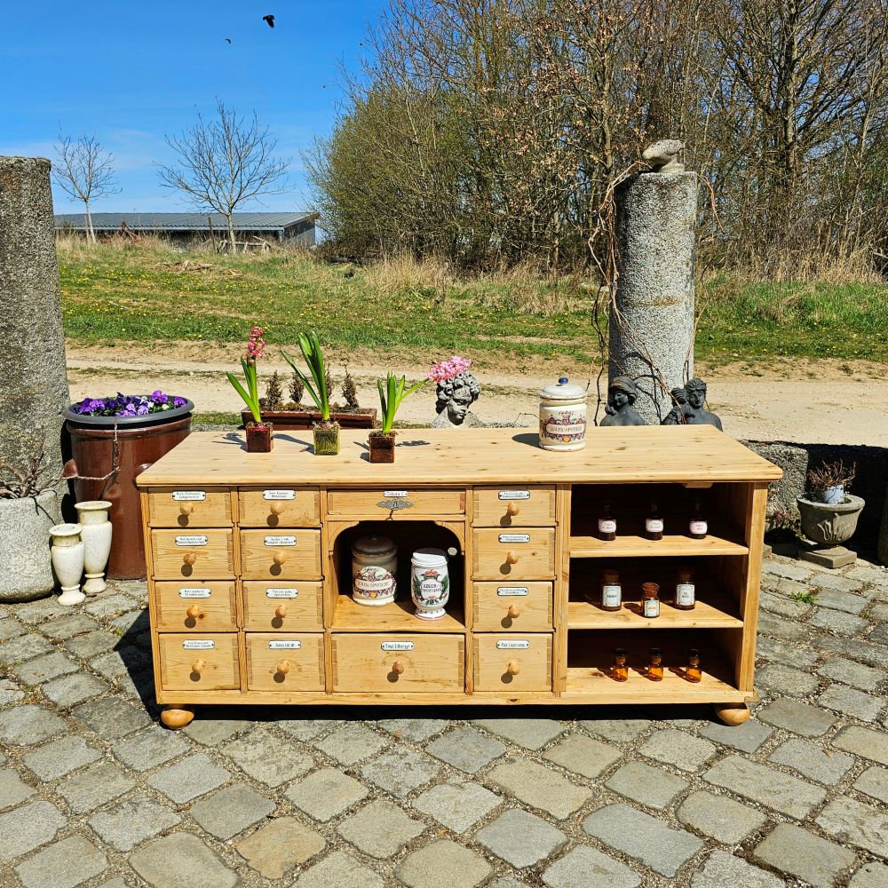 Alter antiker Apothekerschrank Schubladenschrank Ladentheke - 245