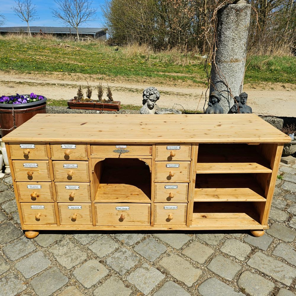 Alter antiker Apothekerschrank Schubladenschrank Ladentheke - 245