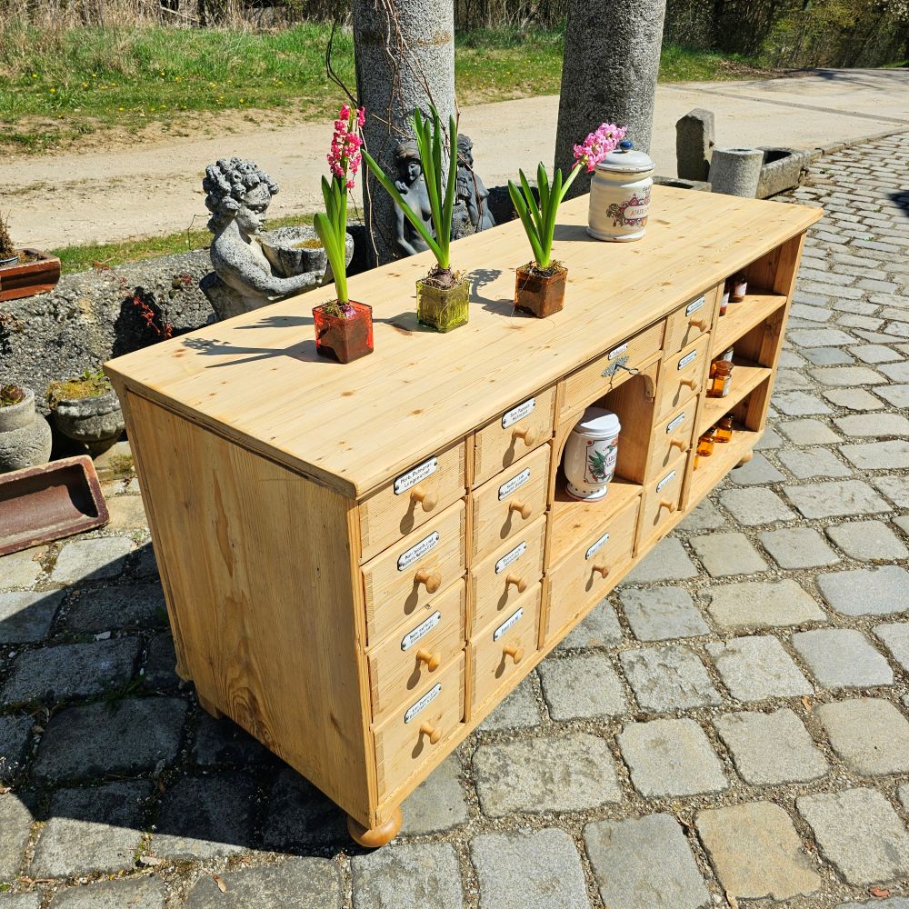 Alter antiker Apothekerschrank Schubladenschrank Ladentheke - 245