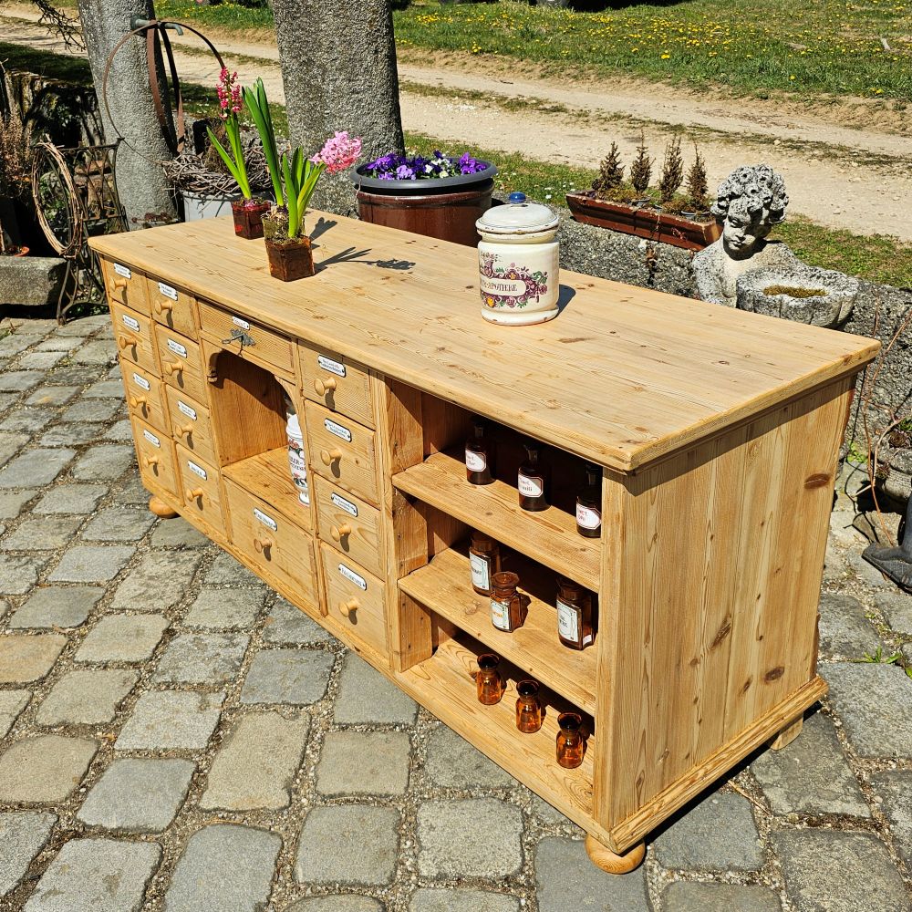 Alter antiker Apothekerschrank Schubladenschrank Ladentheke - 245