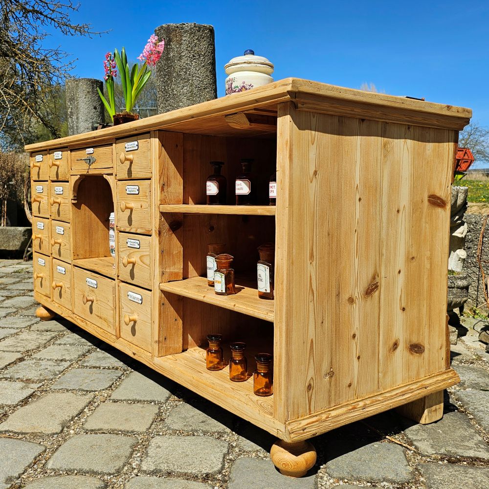 Alter antiker Apothekerschrank Schubladenschrank Ladentheke - 245