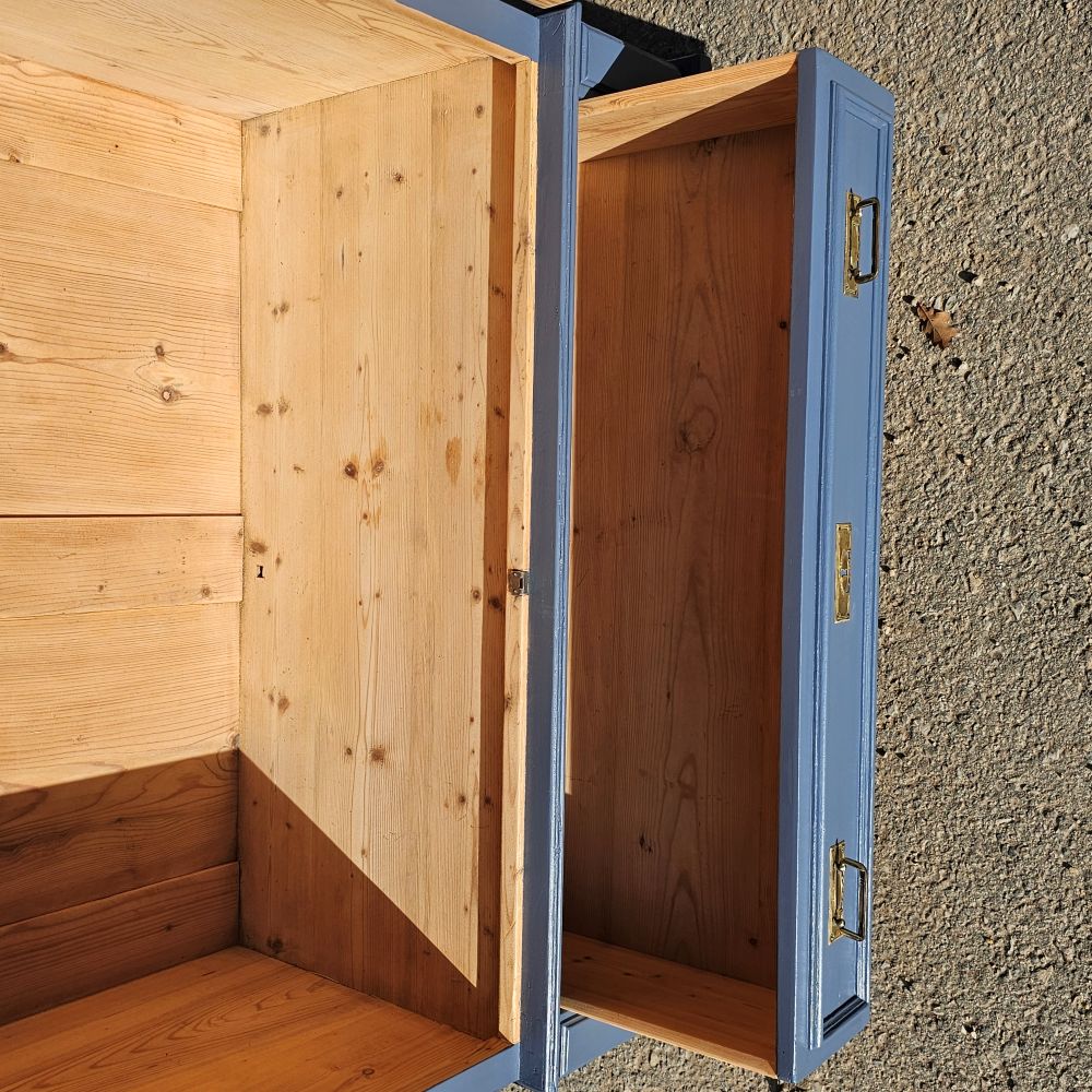 Alter Schrank Art Deco 2-türig alt antik farbig lackiert blau restauriert - 273