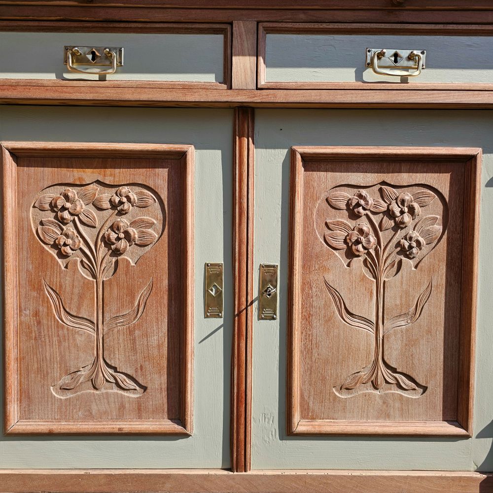 Altes antikes Buffet Kredenz Küchenschrank Anrichte Aufsatzschrank Jugendstil mit Bleiverglasung - 225