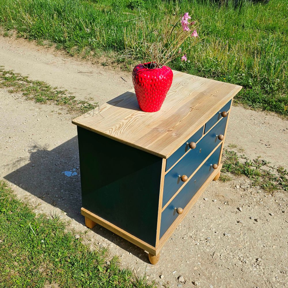 Antike alte Kommode Kinderzimmer original teillackiert in petrol - 234