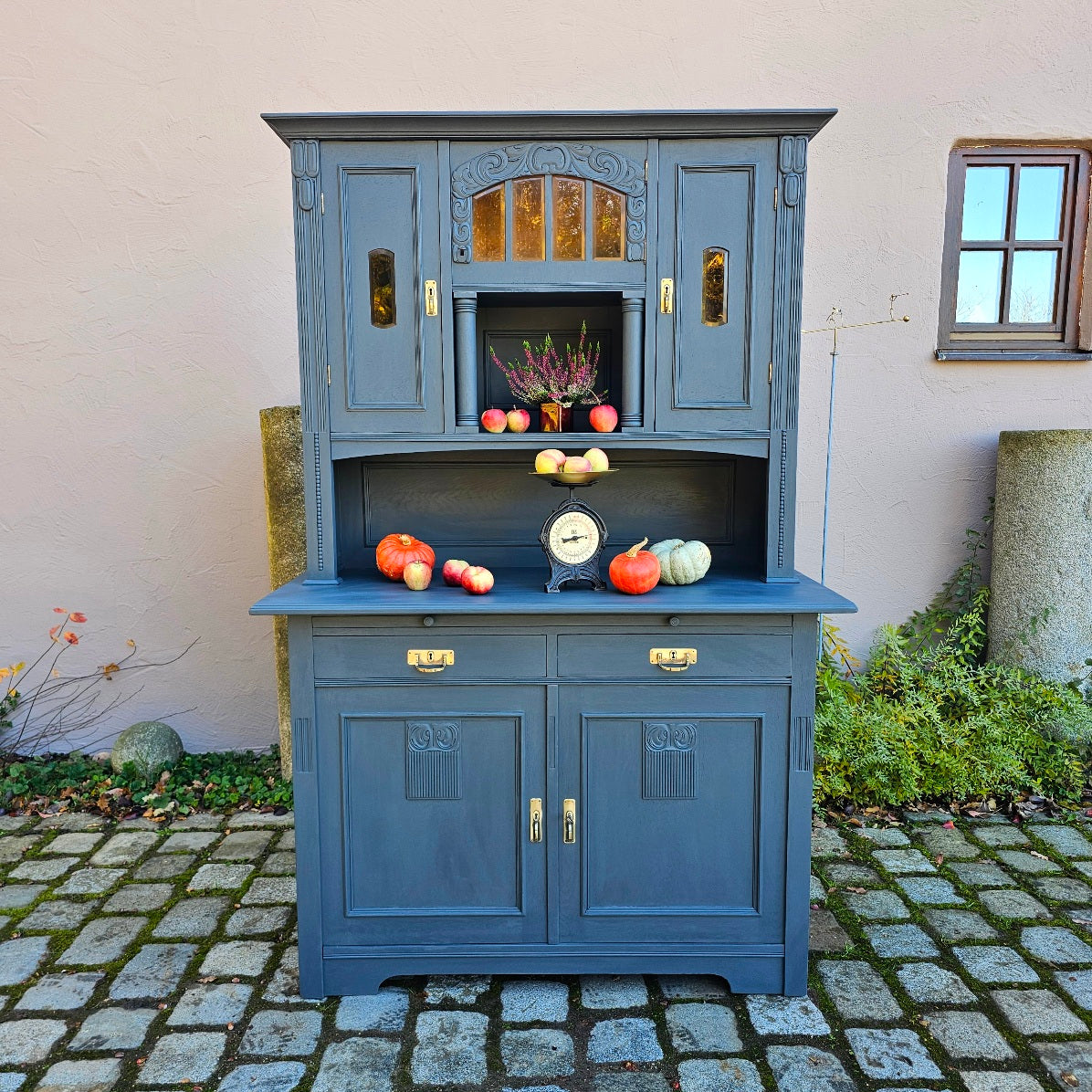 Buffet Kredenz Küchenschrank Anrichte Aufsatzschrank Eiche lackiert grau - 318