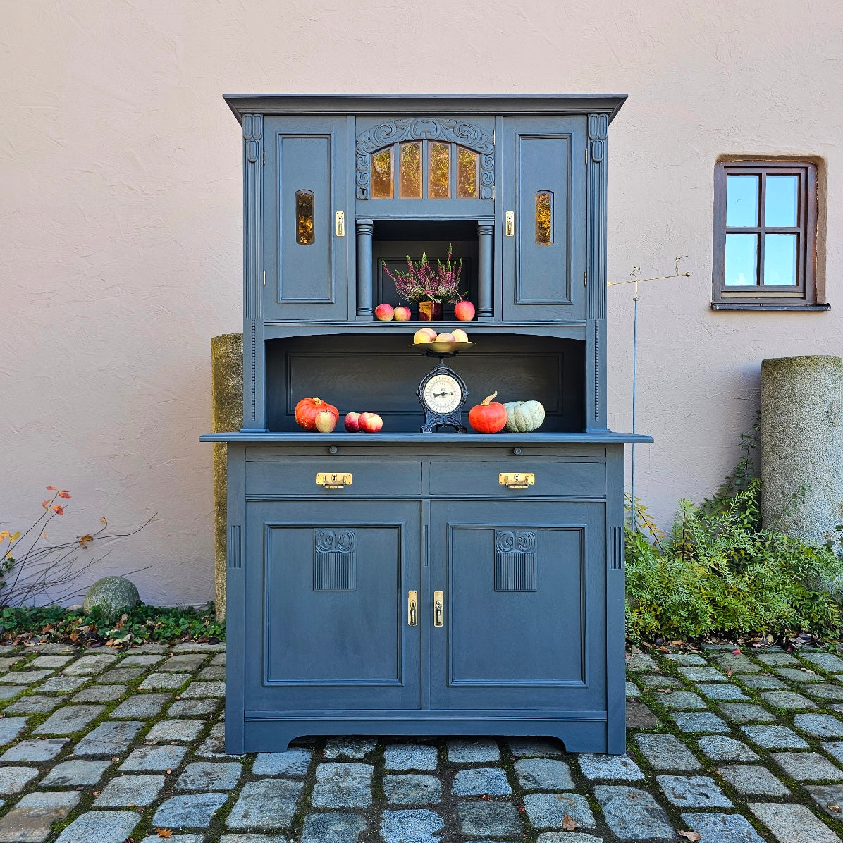 Buffet Kredenz Küchenschrank Anrichte Aufsatzschrank Eiche lackiert grau - 318