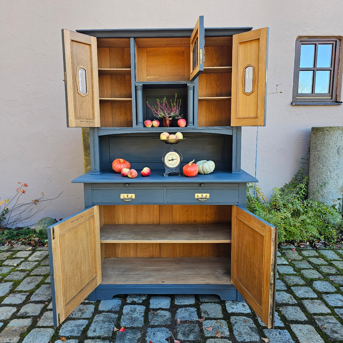 Buffet Kredenz Küchenschrank Anrichte Aufsatzschrank Eiche lackiert grau - 318