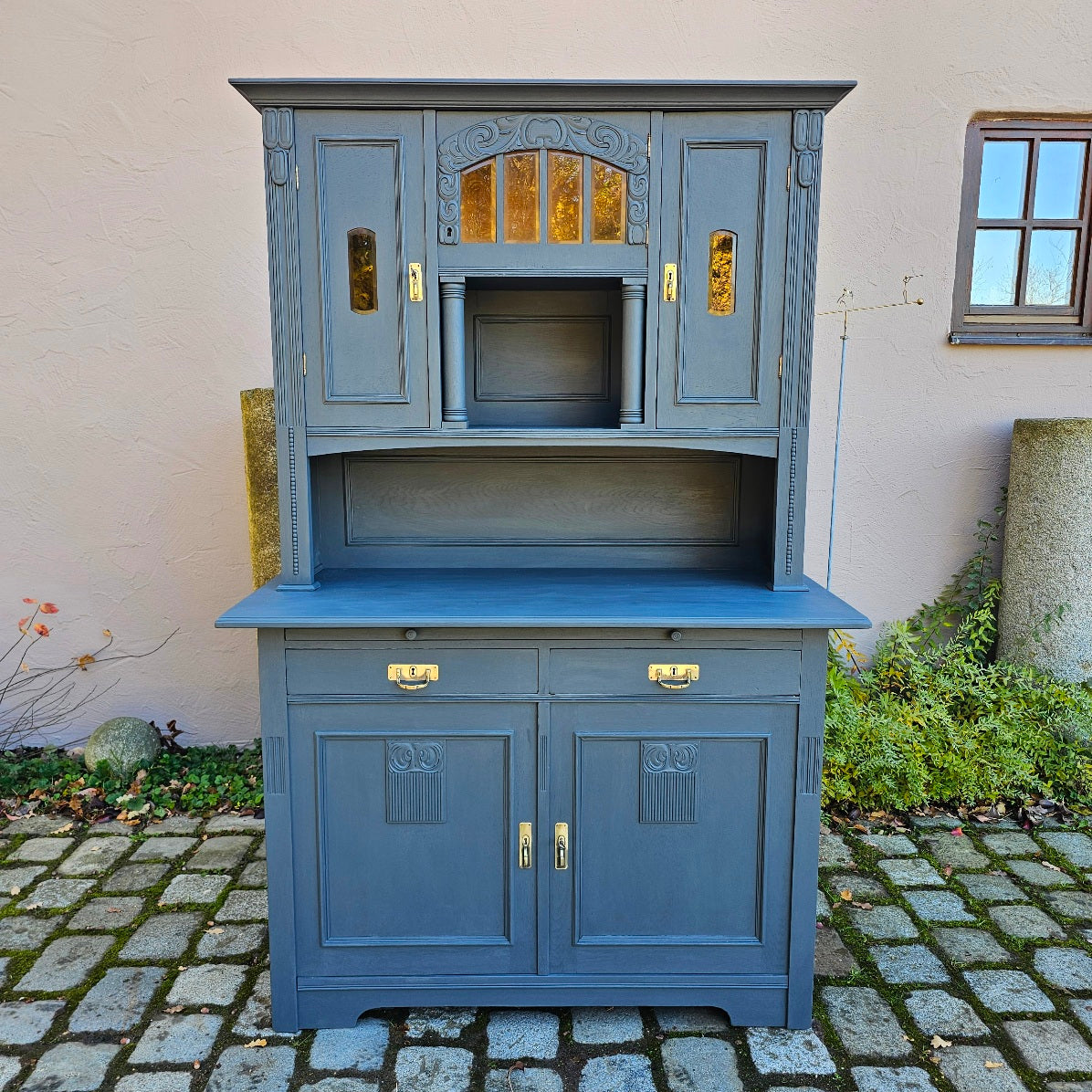 Buffet Kredenz Küchenschrank Anrichte Aufsatzschrank Eiche lackiert grau - 318