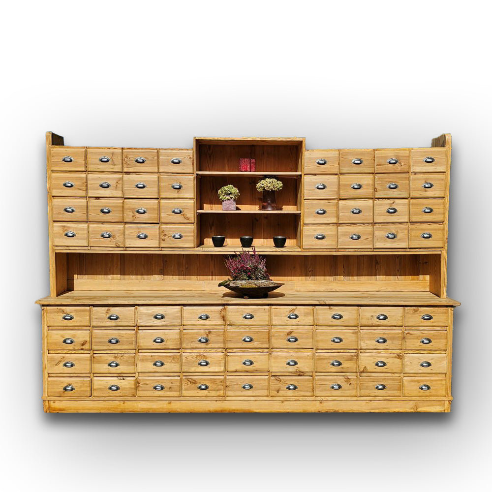 Alter Schubladenschrank Ladenschrank Apothekerschrank mit Aufsatz 68 Schübe - 231