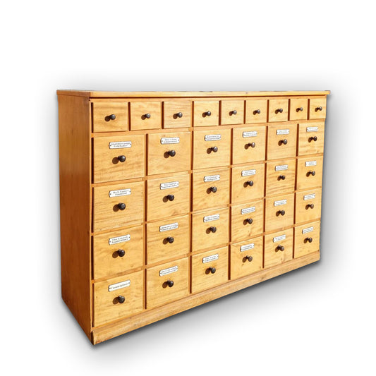 Alter antiker Apothekerschrank Schubladenschrank Kirsche Emaille Schilder - 97