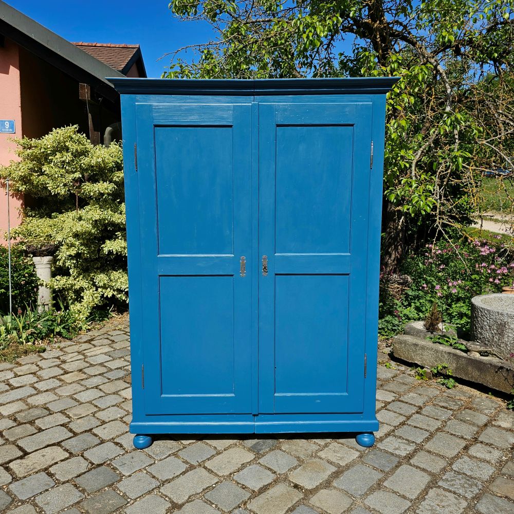 Alter Bauernschrank 2-türig alt antik farbig lackiert blau restauriert - 236