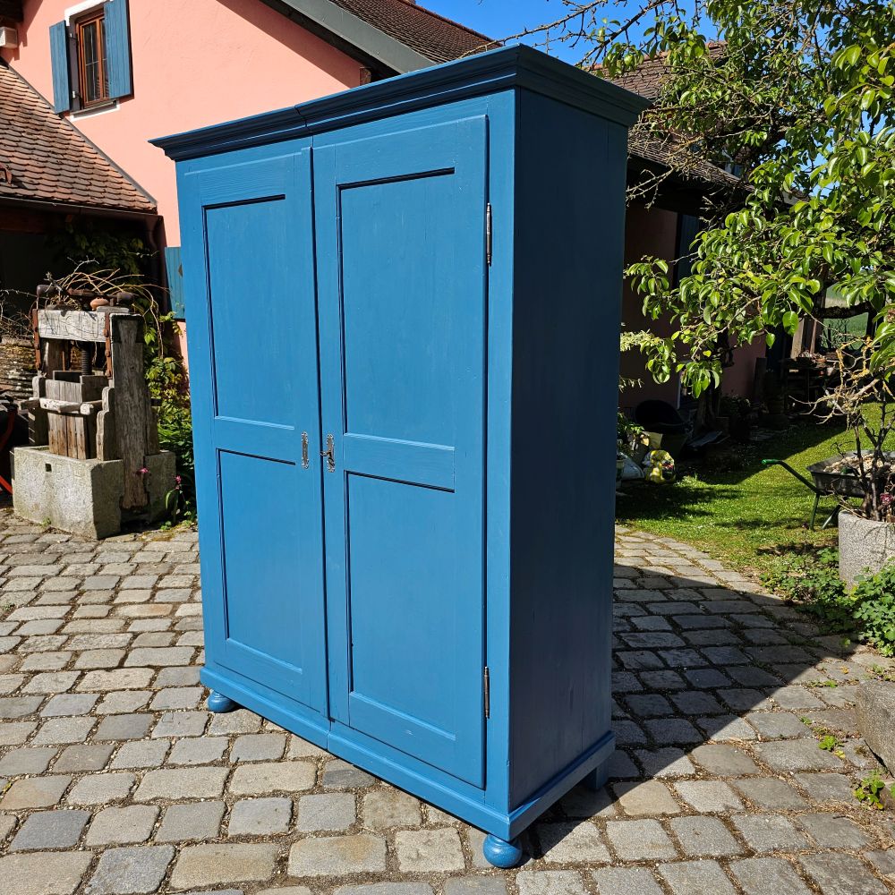Alter Bauernschrank 2-türig alt antik farbig lackiert blau restauriert - 236