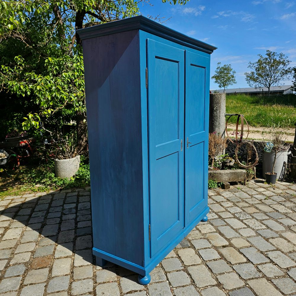 Alter Bauernschrank 2-türig alt antik farbig lackiert blau restauriert - 236