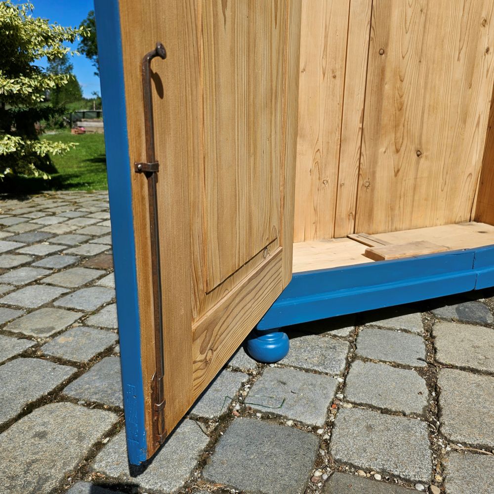Alter Bauernschrank 2-türig alt antik farbig lackiert blau restauriert - 236
