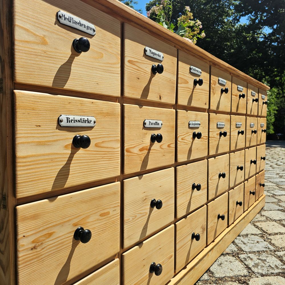 Alter antiker Apothekerschrank Apothekerkommode Schubladenschrank Drogerieschrank Sideboard - 307