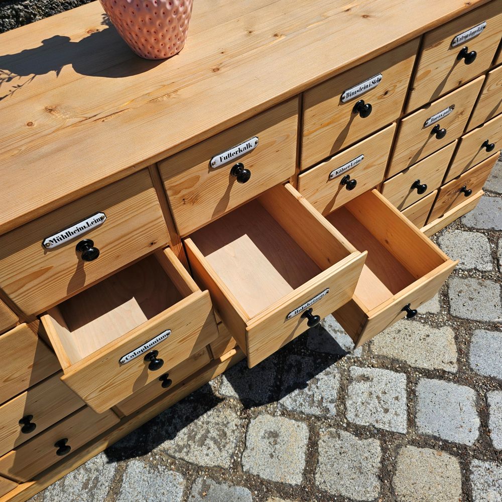 Alter antiker Apothekerschrank Apothekerkommode Schubladenschrank Drogerieschrank Sideboard - 307