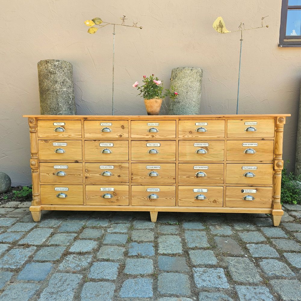 Alter antiker Apothekenschrank mit Säulen Schubladenschrank Weichholz Fichte - 304