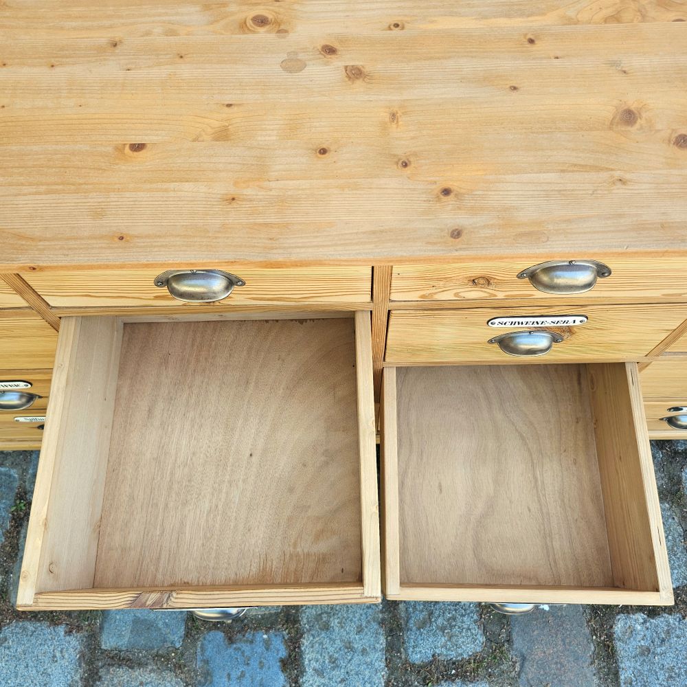 Alter antiker Apothekenschrank mit Säulen Schubladenschrank Weichholz Fichte - 304