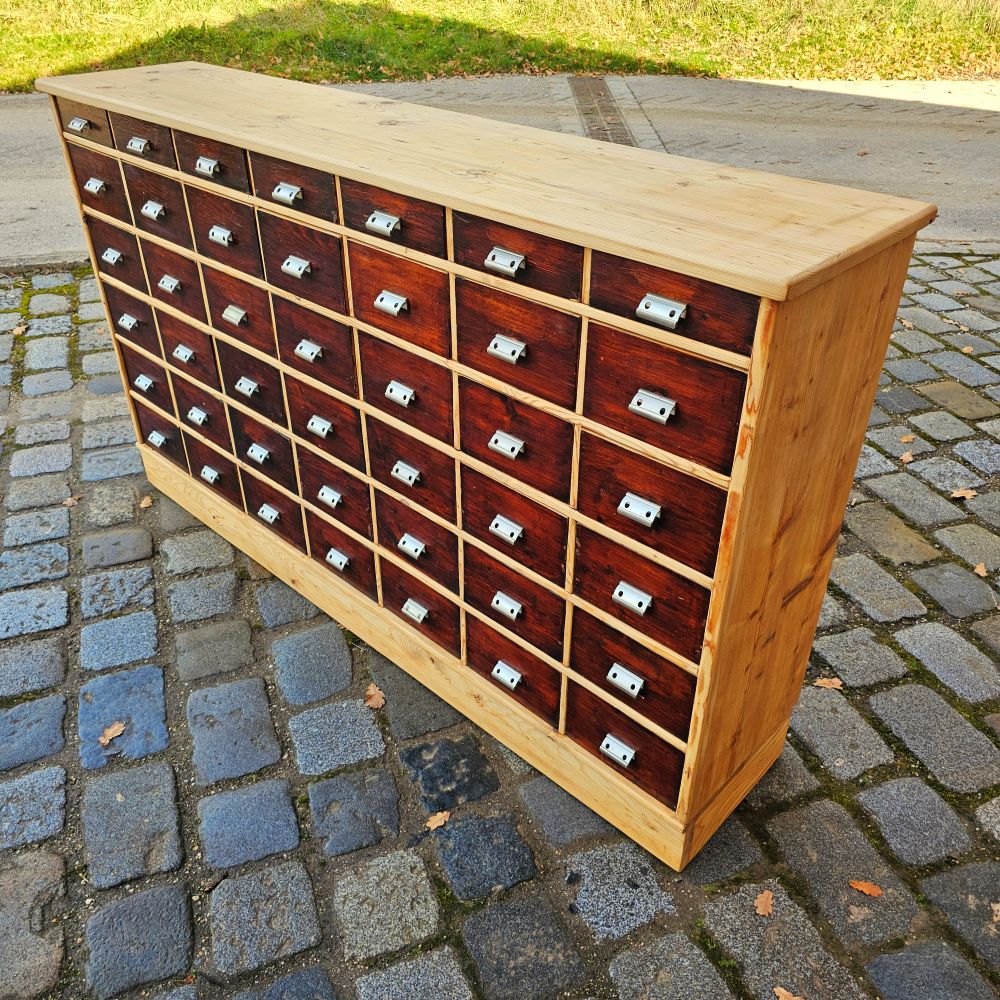 Alter antiker Apothekerschrank Schubladenschrank mit dunklen Schüben Highboard - 274