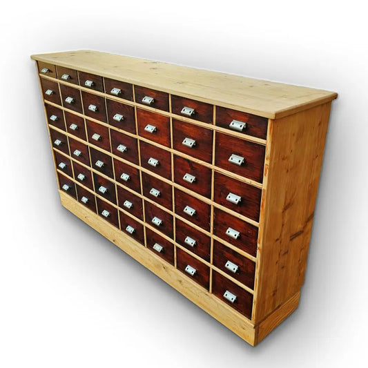 Alter antiker Apothekerschrank Schubladenschrank mit dunklen Schüben Highboard - 274