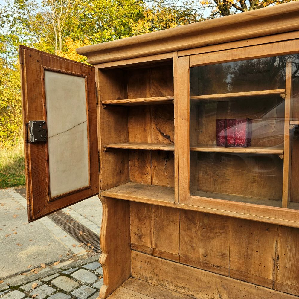 Alter antiker großer Bäckereischrank Ladenschrank Apothekerschrank mit Regalaufsatz Kirschbaumholz - 275