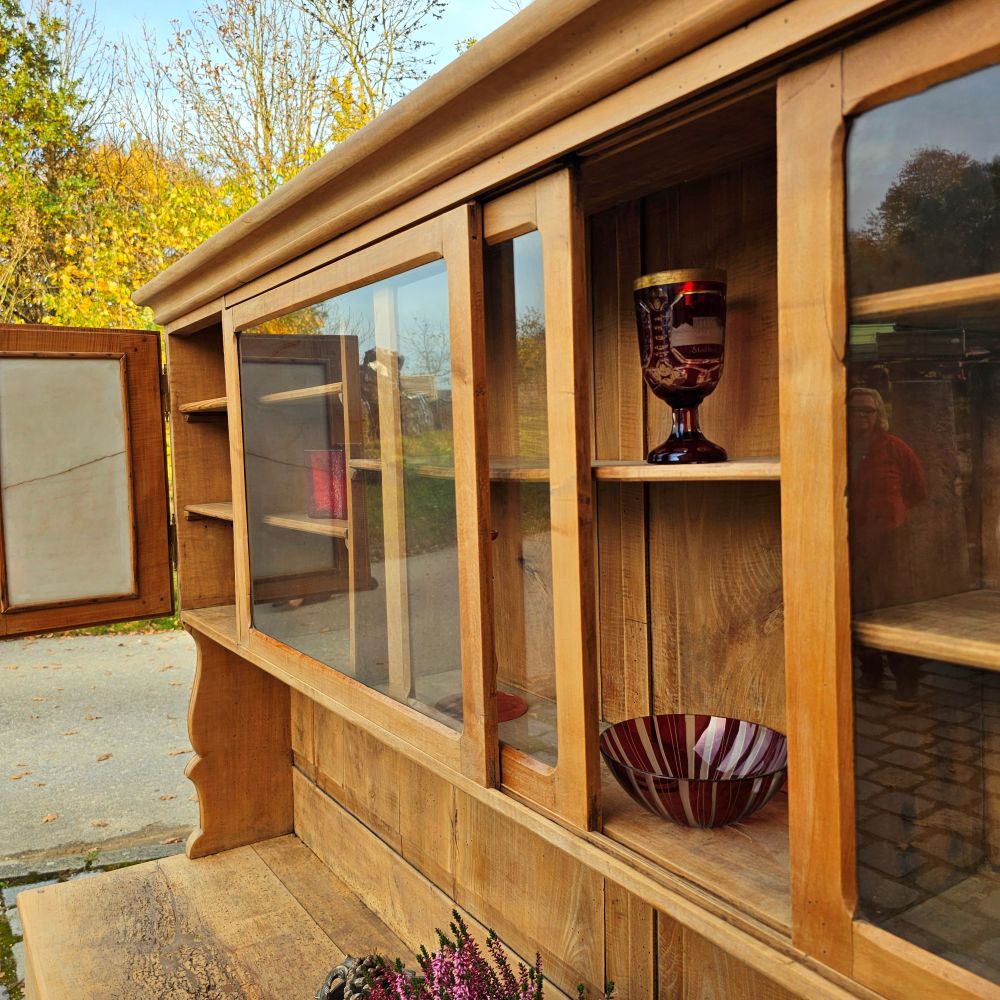 Alter antiker großer Bäckereischrank Ladenschrank Apothekerschrank mit Regalaufsatz Kirschbaumholz - 275