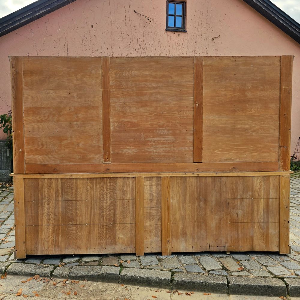 Alter antiker großer Schubladenschrank Ladenschrank Apothekerschrank mit Regalaufsatz und Emaille Schildern - 271