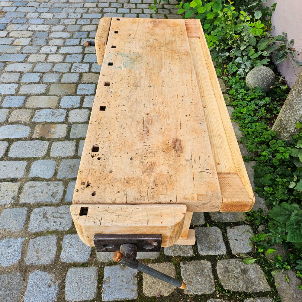 Alte rustikale kleine Hobelbank mit 2 Schraubstöcken massiv Schreibtisch Kücheninsel - 314