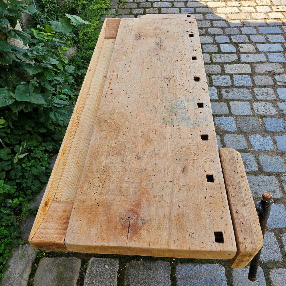 Alte rustikale kleine Hobelbank mit 2 Schraubstöcken massiv Schreibtisch Kücheninsel - 314
