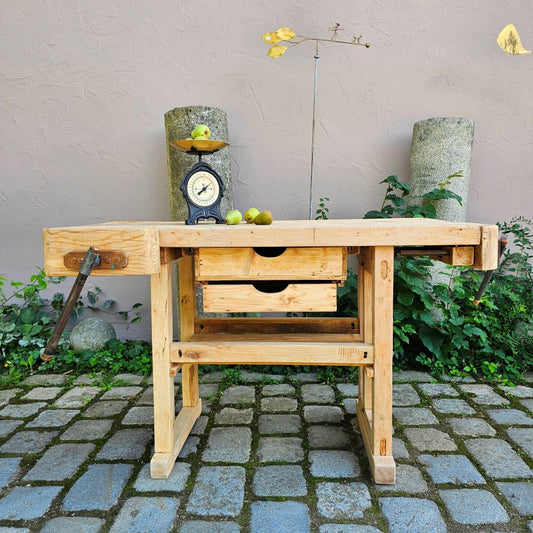 Alte rustikale kleine Hobelbank mit 2 Schraubstöcken massiv Schreibtisch Kücheninsel - 314