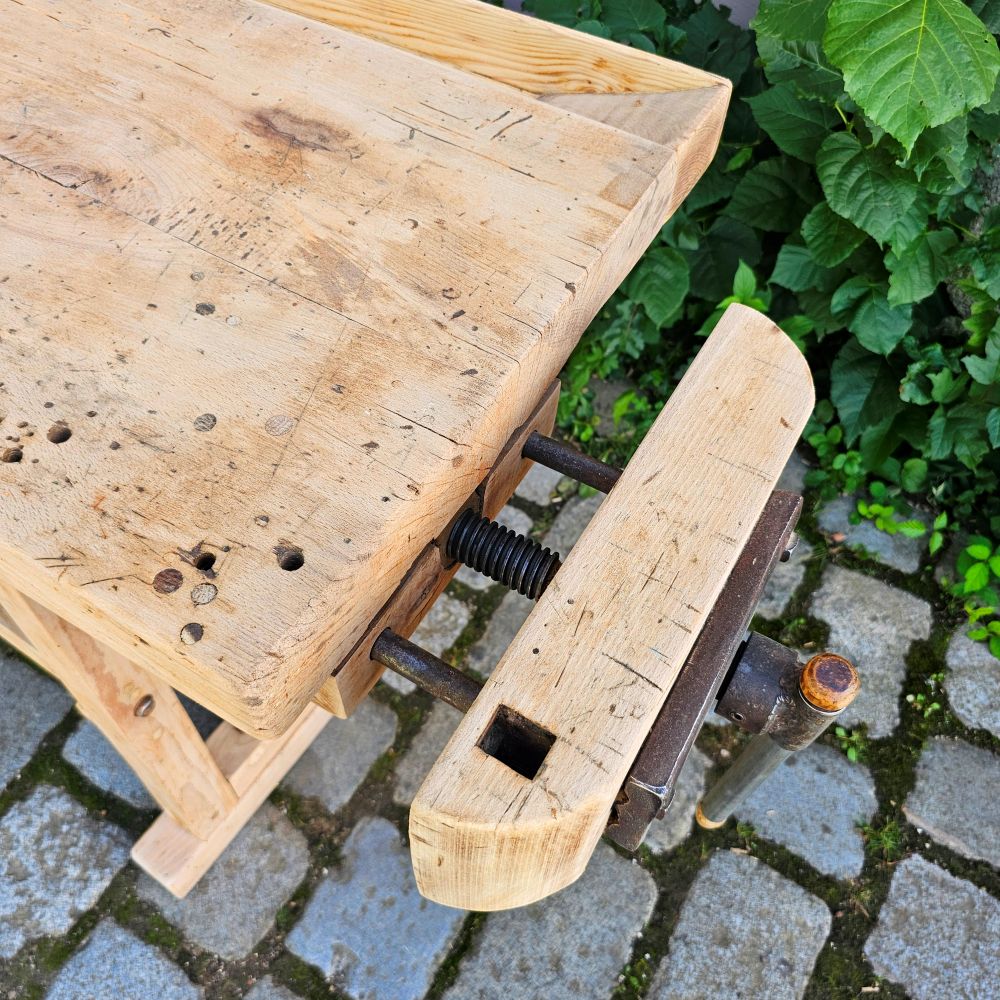 Alte rustikale kleine Hobelbank mit 2 Schraubstöcken massiv Schreibtisch Kücheninsel - 314