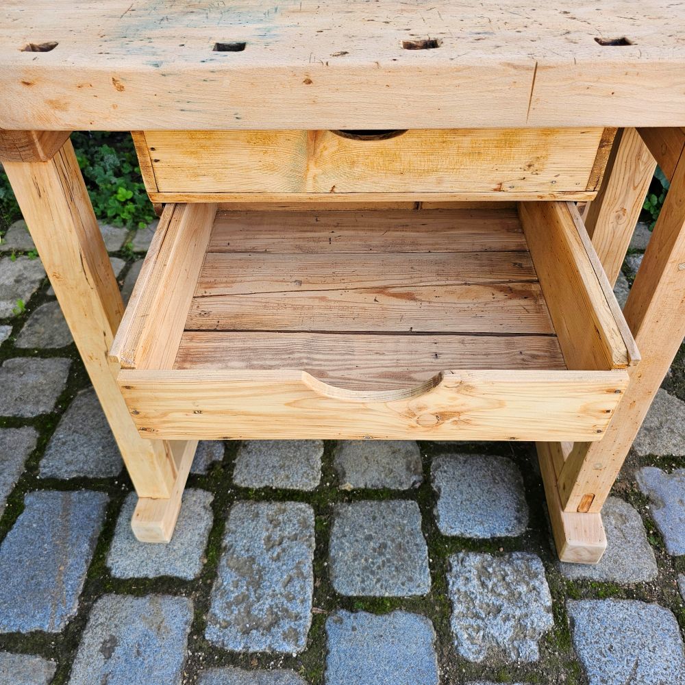 Alte rustikale kleine Hobelbank mit 2 Schraubstöcken massiv Schreibtisch Kücheninsel - 314