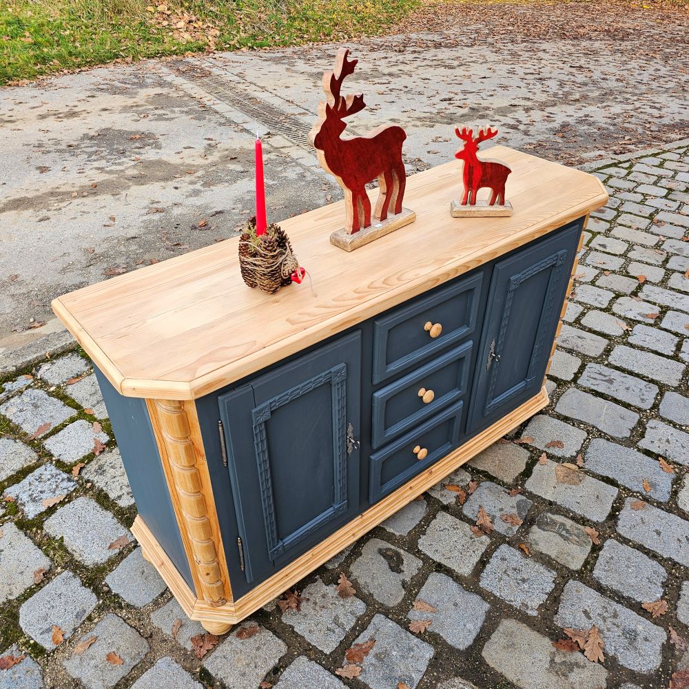 Kommode Schubladenschrank Kästchen Anrichte vintage, neu lackiert grau schwarz - 284