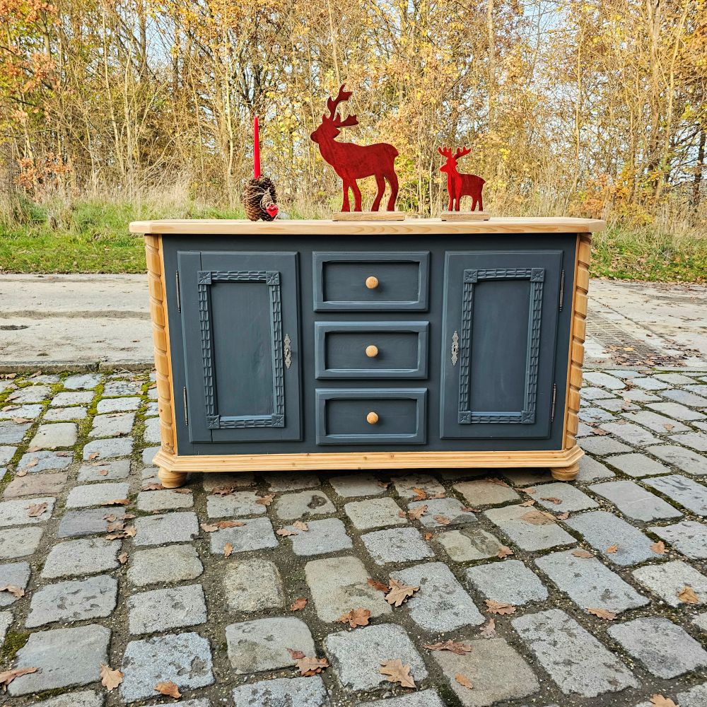 Kommode Schubladenschrank Kästchen Anrichte vintage, neu lackiert grau schwarz - 284