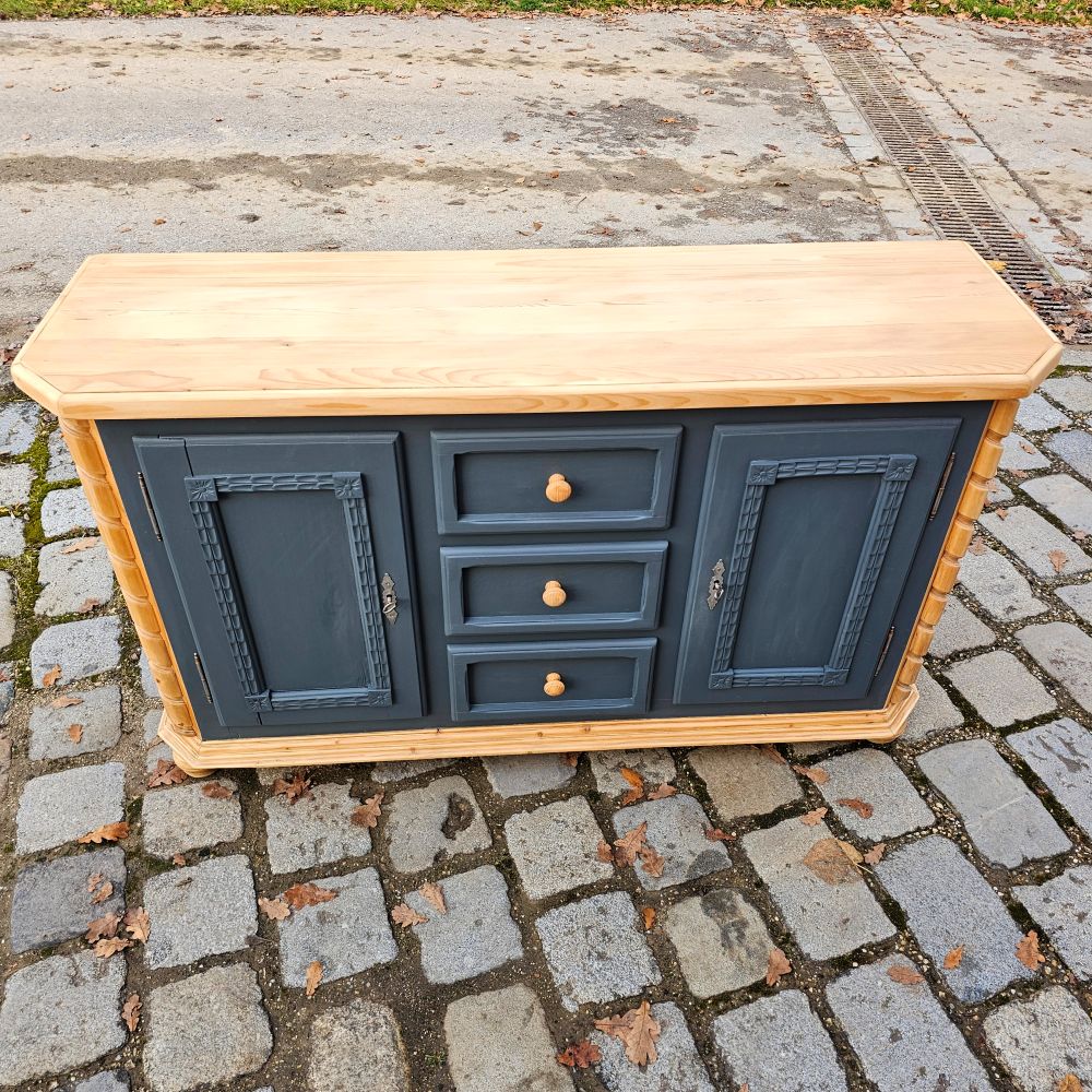 Kommode Schubladenschrank Kästchen Anrichte vintage, neu lackiert grau schwarz - 284