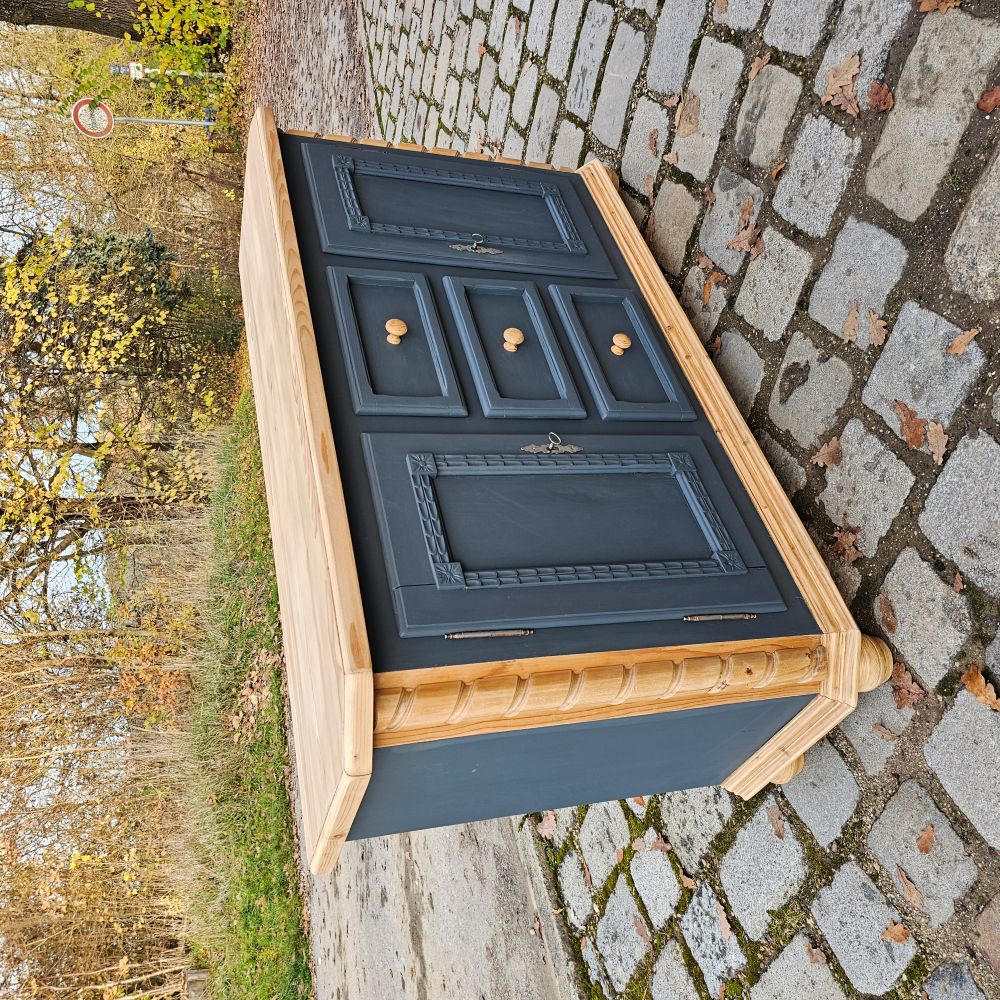 Kommode Schubladenschrank Kästchen Anrichte vintage, neu lackiert grau schwarz - 284