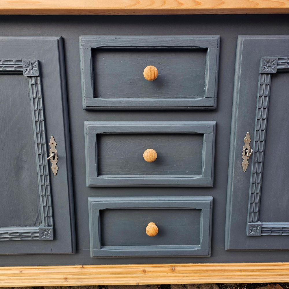 Kommode Schubladenschrank Kästchen Anrichte vintage, neu lackiert grau schwarz - 284